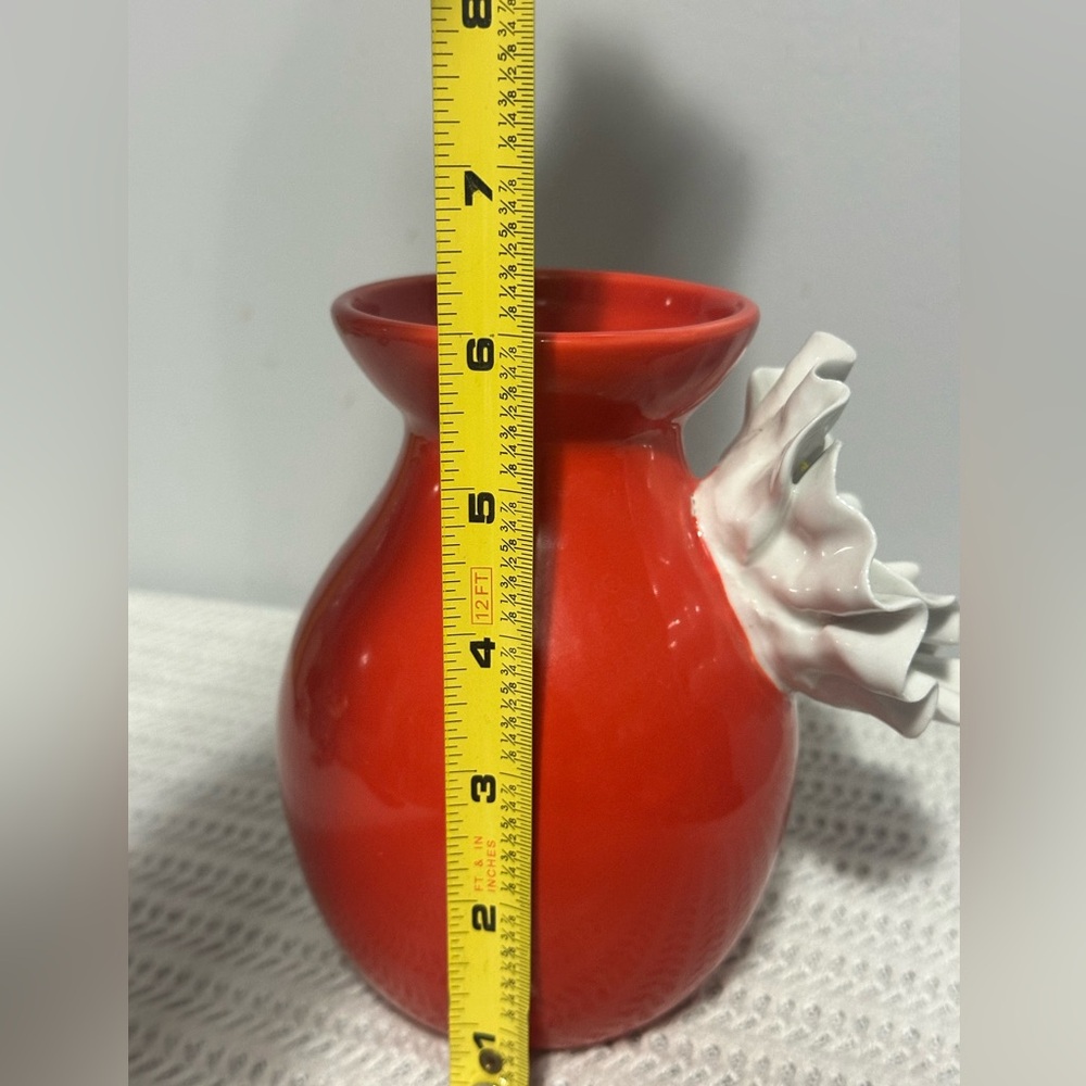 Anthopologie Red Ceramic Vase with White Flower Accent - Picture 5 of 7